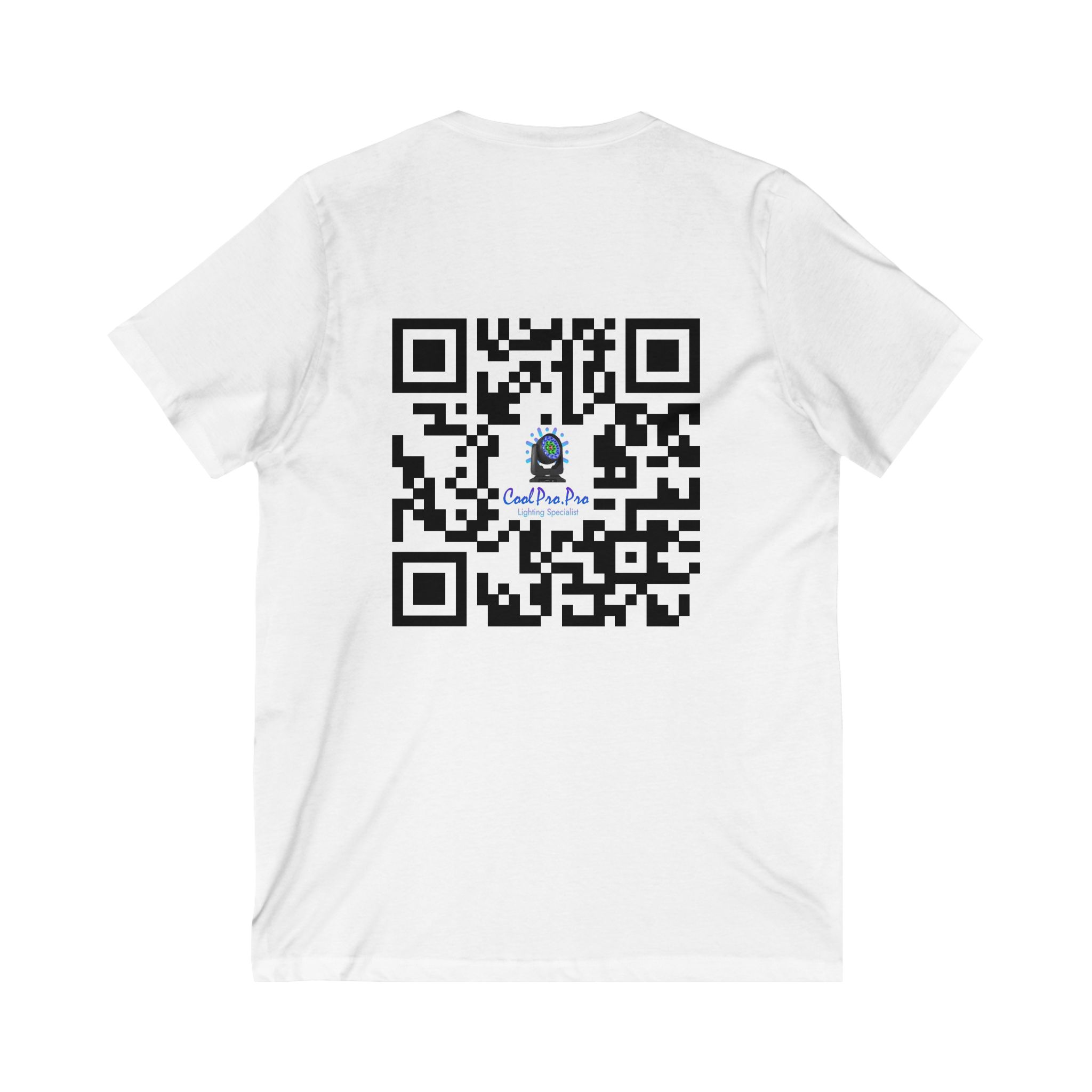 Cool Pro V-Neck Tee, Unisex Pro-Casual T-Shirt, DJ Rave Dance Lover Gift, QR Code Art w Fun intelligent light Logo Design Tee, Trendy Gift Idea - Image 2