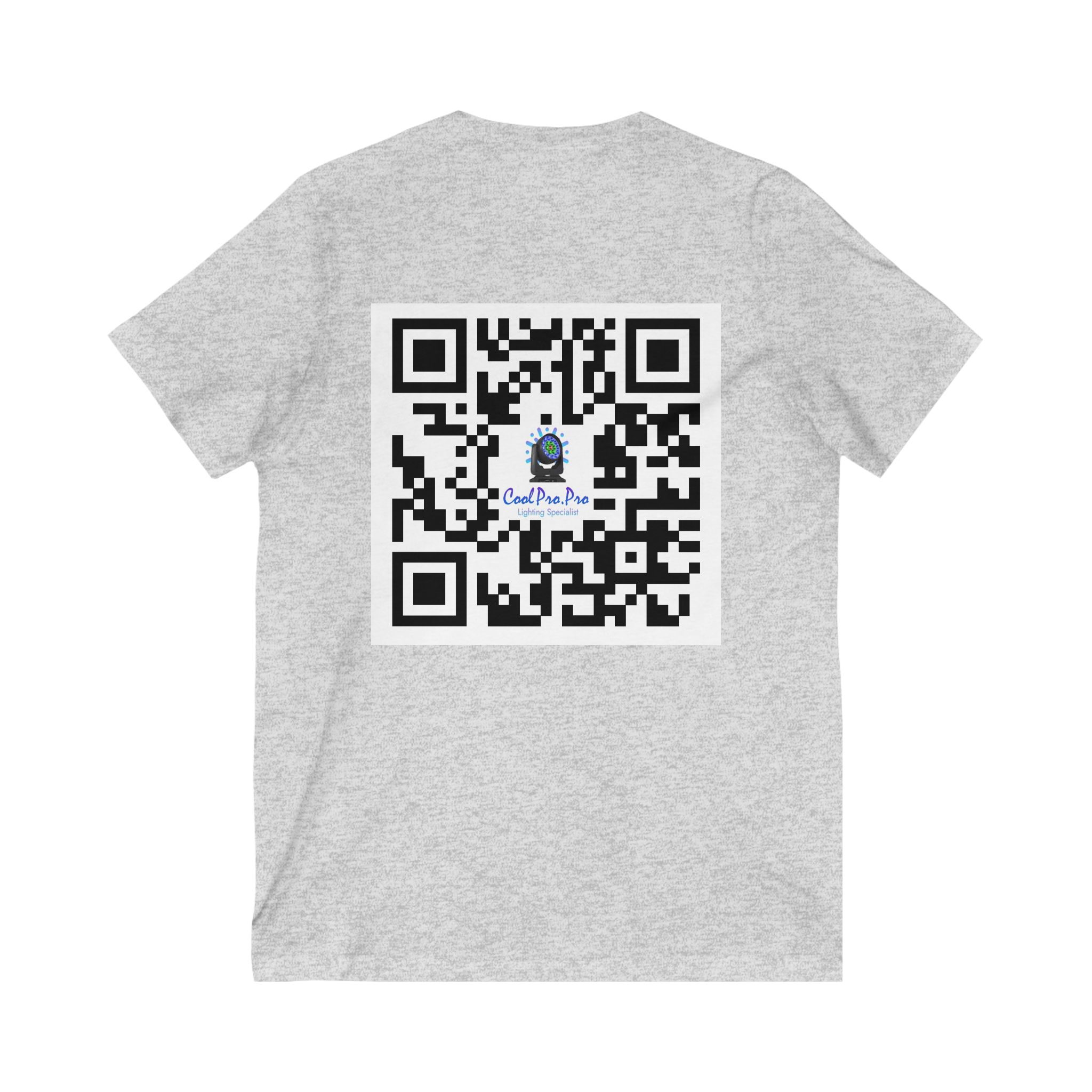 Cool Pro V-Neck Tee, Unisex Pro-Casual T-Shirt, DJ Rave Dance Lover Gift, QR Code Art w Fun intelligent light Logo Design Tee, Trendy Gift Idea - Image 4