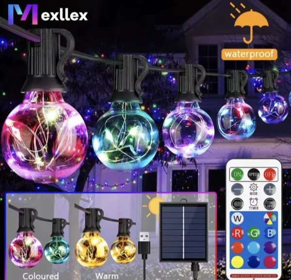 30' Smart Globe Party Decor String Lights w/Remote plus Solar