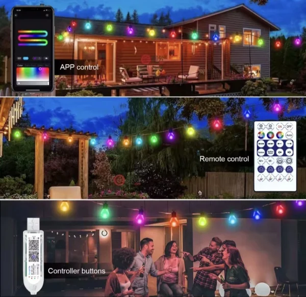 RGBIC Smart Party Bulb Garland Outdoor Decor Lights w/Remote & FX