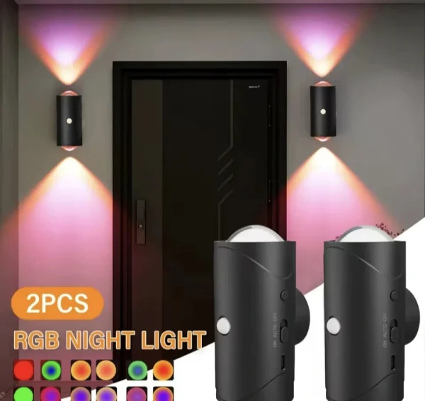 2xPc Rechargeable LED Magnetic Wall Sconce Lamps w/ M Sensor, Colors & FX