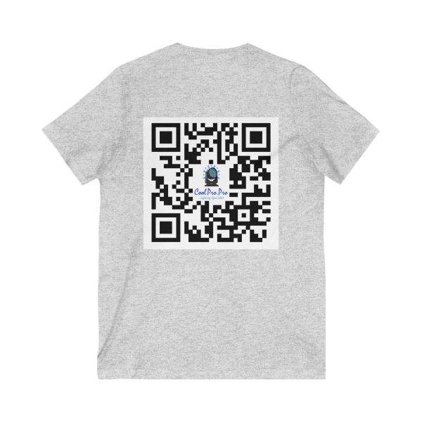 Cool Pro V-Neck Tee, Unisex Pro-Casual T-Shirt, DJ Rave Dance Lover Gift, QR Code Art w Fun intelligent light  Logo Design Tee, Trendy Gift Idea - Image 4