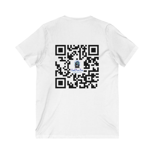 Cool Pro V-Neck Tee, Unisex Pro-Casual T-Shirt, DJ Rave Dance Lover Gift, QR Code Art w Fun intelligent light  Logo Design Tee, Trendy Gift Idea - Image 2